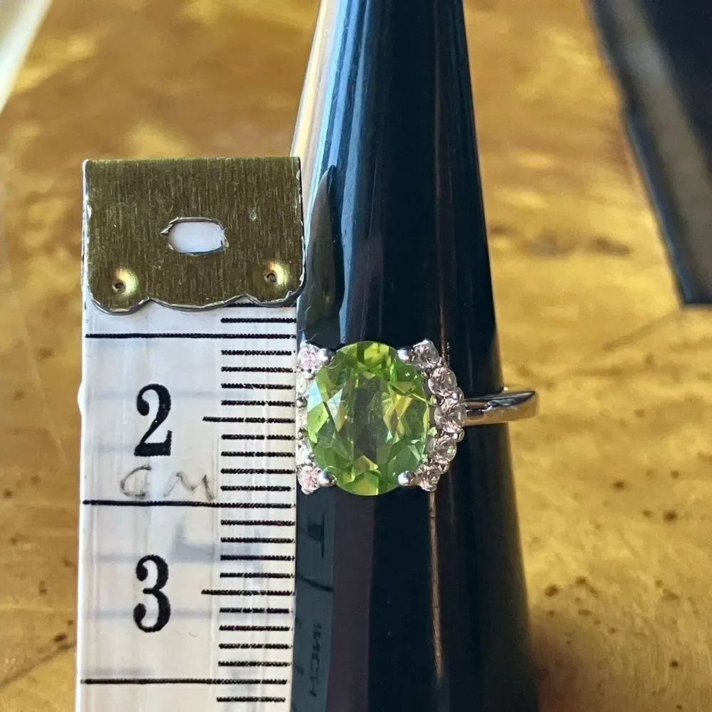 Natural Peridot Sterling Silver Ring Size 8